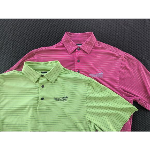 FJ Golf Polo Performance Shirts Lot of 2 Mens Med Green Pink Striped Design - Picture 1 of 10
